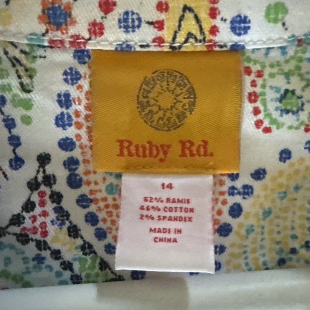 Ruby Rd Jacket Blazer Multi Color Abstract Denim White Size 14 - Picture 2 of 7